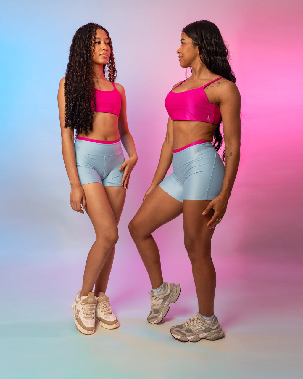 Ensemble Cropped Rose + Short Bleu - GymParis™