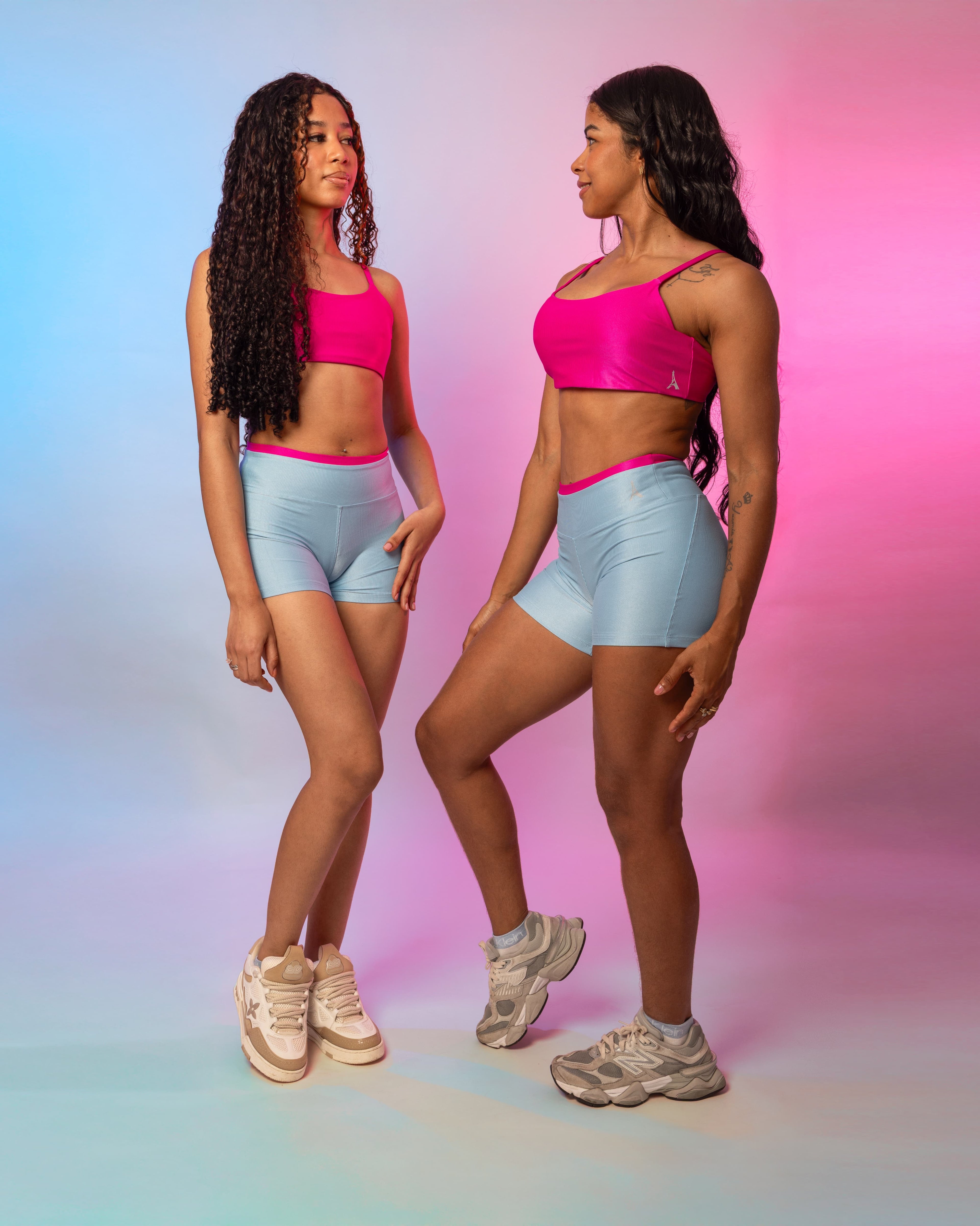 Ensemble Cropped Rose + Short Bleu - GymParis™